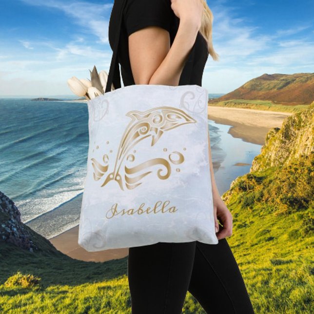 Gold Dolphin Personalised Tote Bag (Gold Dolphin Personalized Tote Bag)