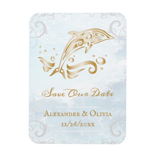 Gold Dolphin Save The Date Magnet (Vertical)