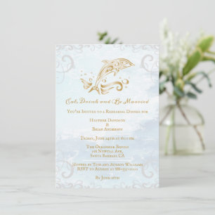 Gold Dolphin Wedding Rehearsal Dinner Invitation