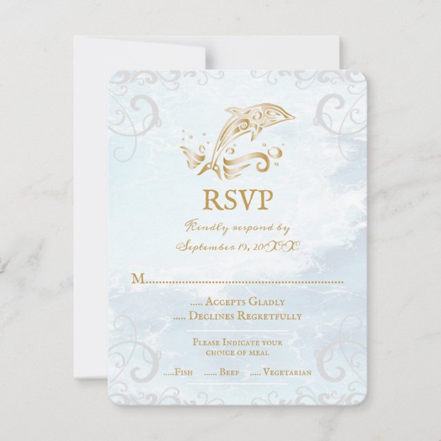 Gold Dolphin Wedding RSVP Card (Front)