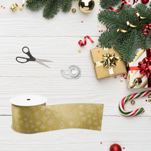 Gold Doodle Christmas Sleigh Pattern Satin Ribbon