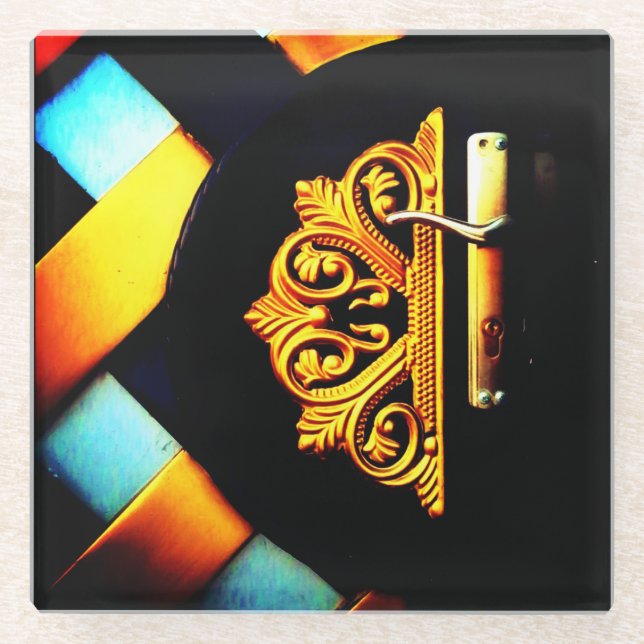 Gold Door Design Glass Coaster (Front)