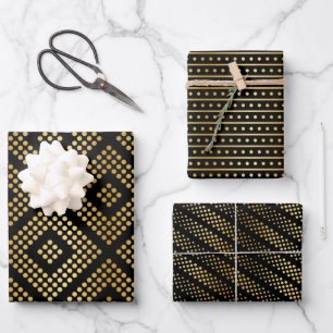 Gold Dot Patterns on Dramatic Black Wrapping Paper Sheet
