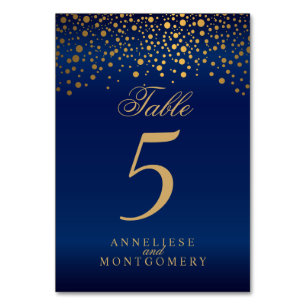 Gold Dots and Navy Blue Satin - Table Number