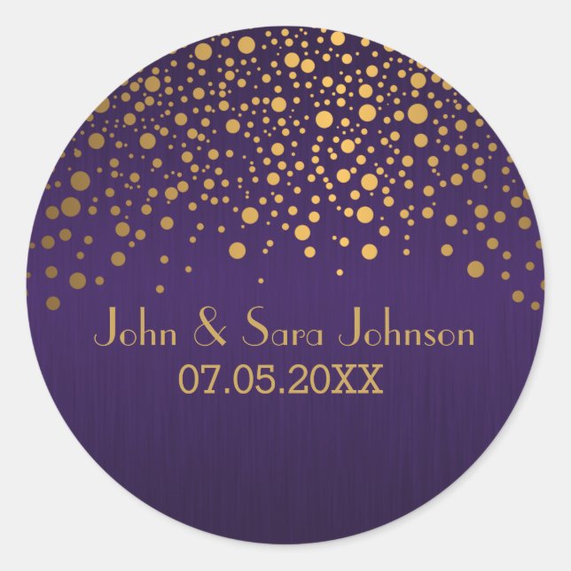 Gold Dots and Purple | Personalise Classic Round Sticker (Front)