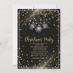 Gold Dots,Black Christmas Balls Company Christmas  Invitation