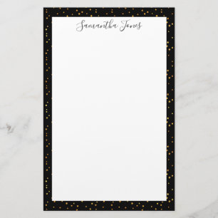 Gold Dots Black Pattern Metallic   Personalised Stationery