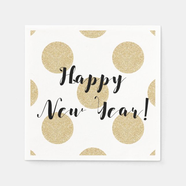 Gold Dots Black & White Modern New Years Eve Napkin (Front)