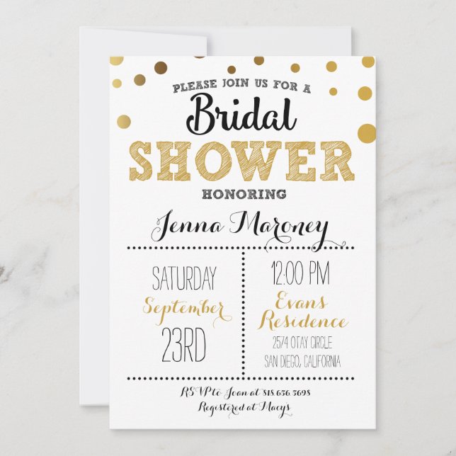 Gold Dots Bridal Shower Invitation (Front)