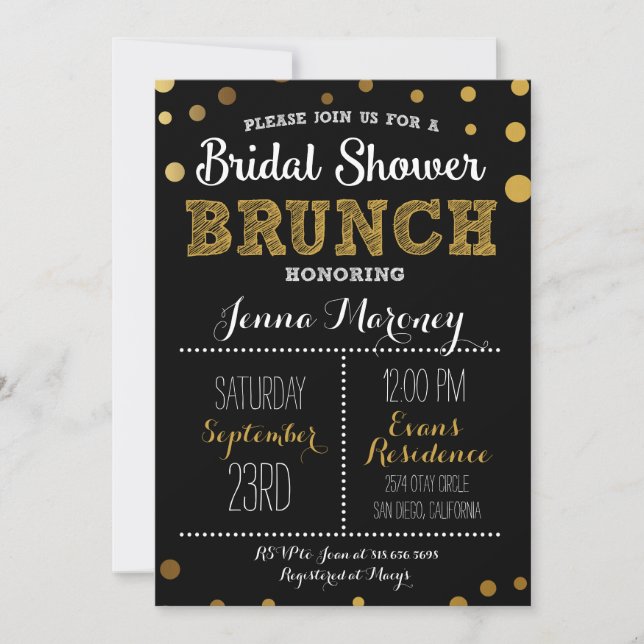 Gold Dots Bridal Shower w/ Black Back Invitation (Front)