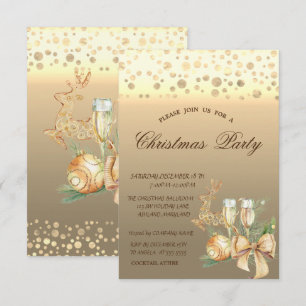 Gold Dots Christmas Balls,Reindeer Christmas Party Invitation
