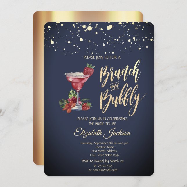 Gold Dots Cocktail Glass Bridal Shower Invitation (Front/Back)