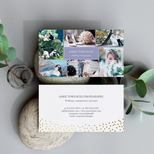 Gold Dots Heather Photo Collage Photographer Business Card (Creator Uploaded)