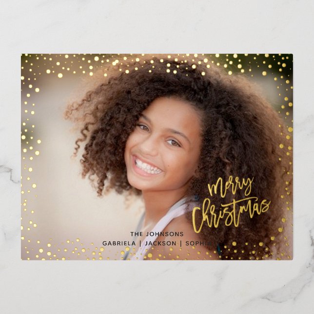 Gold dots merry christmas real Foil Holiday Card (Front)