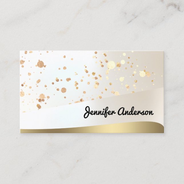 Gold Dots Modern Elegant Metallic Beauty Business Card (Front)