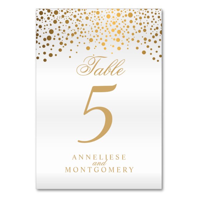 Gold Dots on a White Satin Background Table Number (Front)