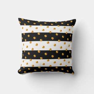 Gold Dots on Black & White Striped Cushion