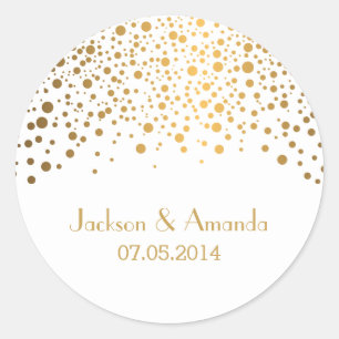 Gold Dots on White   Personalise Classic Round Sticker