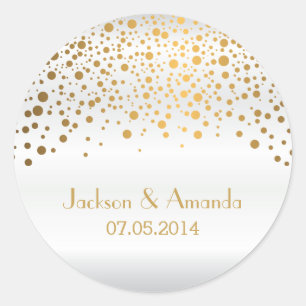 Gold Dots on White Satin   Personalise Classic Round Sticker