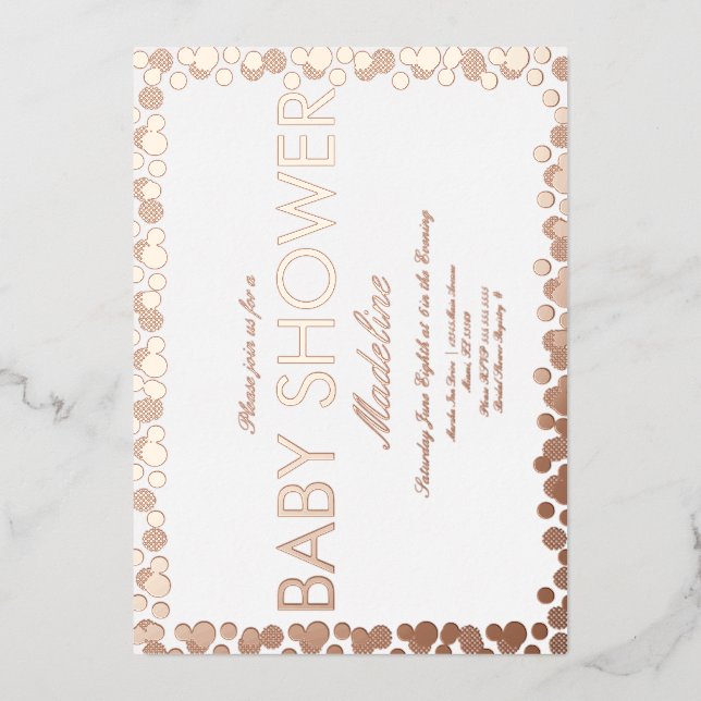 Gold Dots Pattern Baby Shower Foil Invitation (Front)