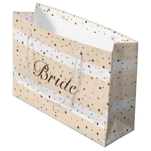 Gold dots pattern beige stripes large gift bag