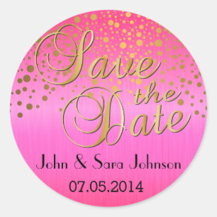 Gold Dots & Pink   Personalise   Wedding Classic Round Sticker