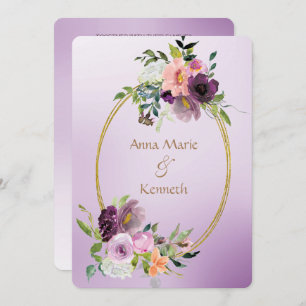 Gold Double Frame Purple Violet Floral Wedding Invitation