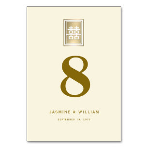 Gold Double Happiness Chinese Wedding Table Number