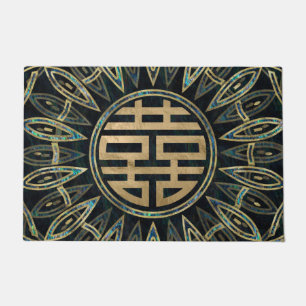 Gold Double Happiness Symbol Gold and Abalone Doormat