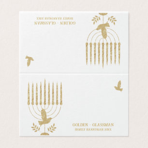 Gold Dove Menorah Hannukah Place Seating Card