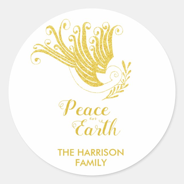 Gold Dove Peace on Earth Christmas Classic Round Sticker (Front)