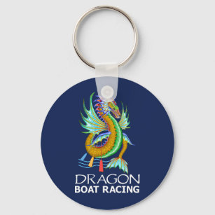 Gold Dragon Boat Racing blue Keychain