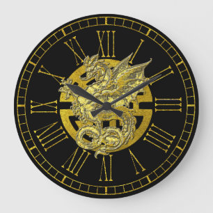 Gold Dragon Chinese Symbol Prosperity Large Clock