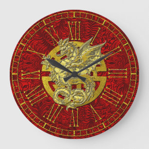 Gold Dragon Chinese Symbol Prosperity Large Clock
