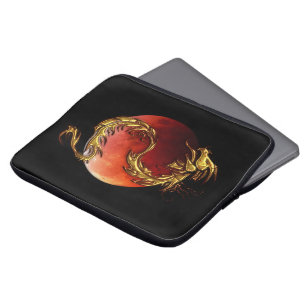 Gold Dragon & Eclipse on Black Asian Laptop Sleeve