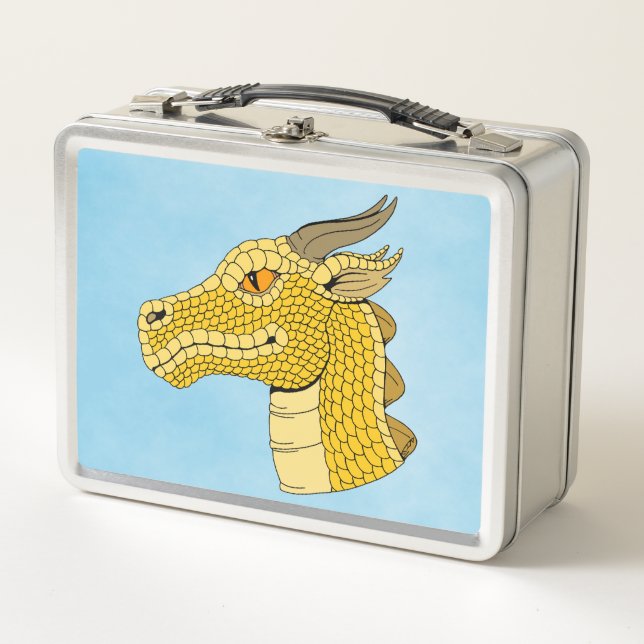 Gold Dragon Head in Profile Metal Lunch Box (Front)