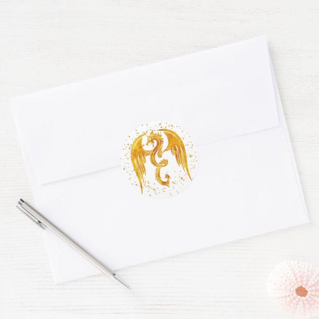 Gold Dragon In The Stars Stickers (Envelope)