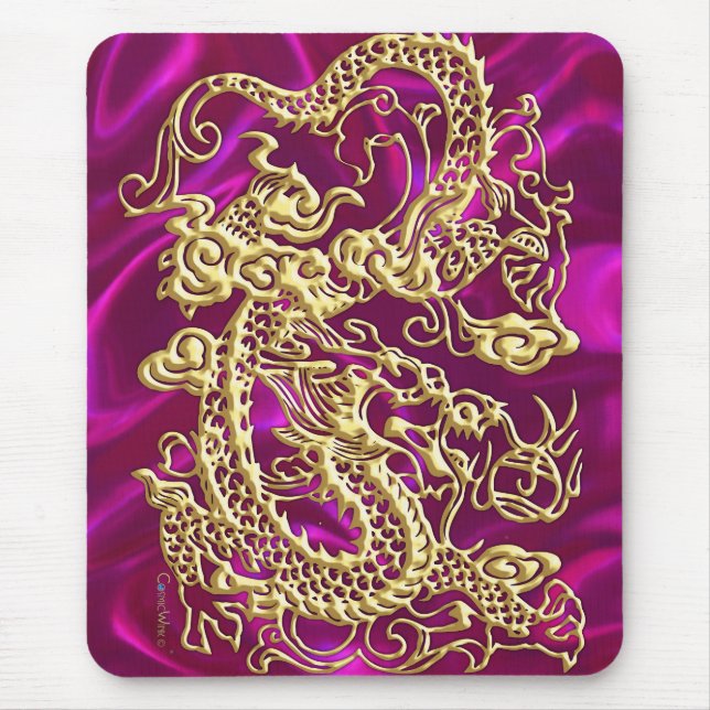 Gold Dragon Magenta Satin Lush Gold Mousepad (Front)