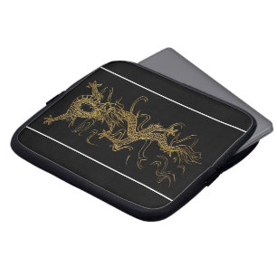 Gold Dragon on Black Asian-styled Laptop Sleeve