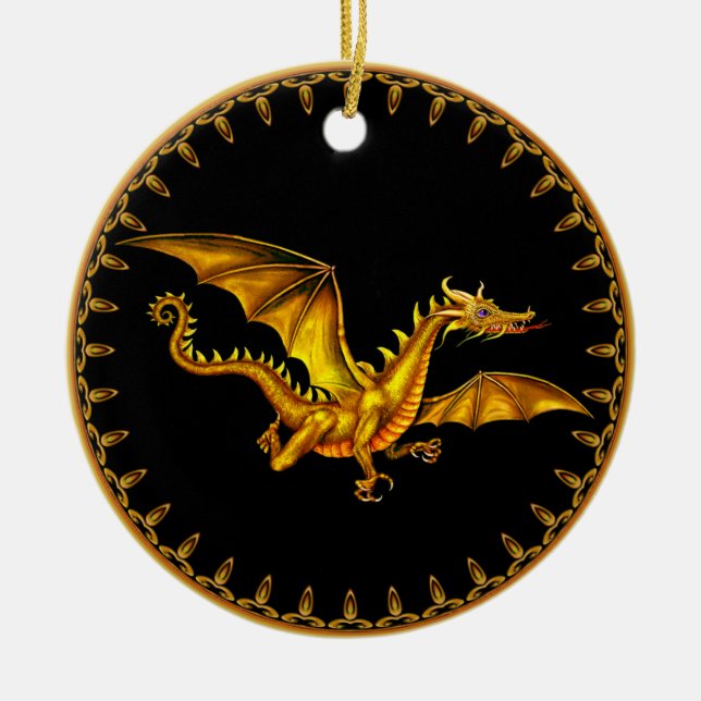 gold dragon on black ceramic ornament (Front)