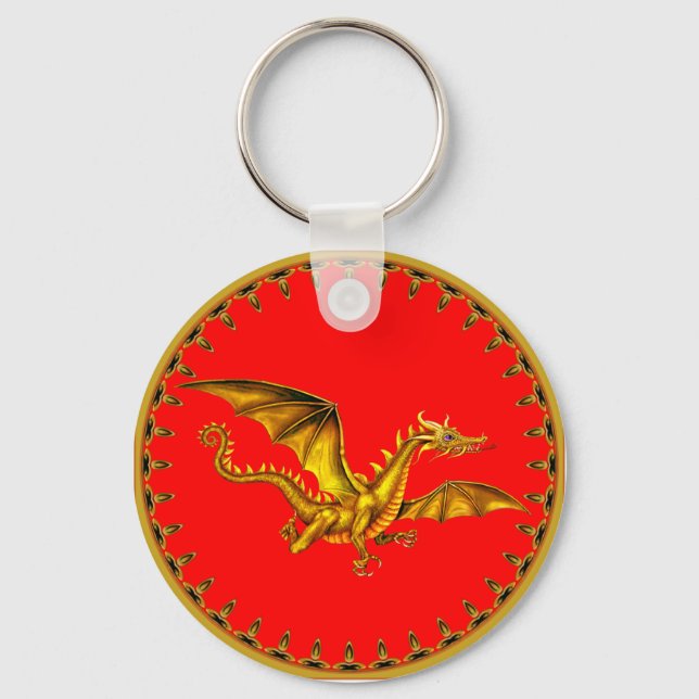 gold dragon on red key ring (Front)