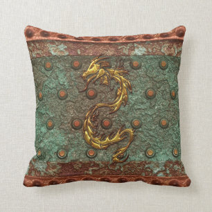 Gold Dragon on Victorian Studded Steel-look Pillow