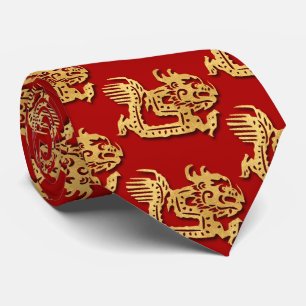 Gold Dragon Papercut Chinese New Year Zodiac Red Tie