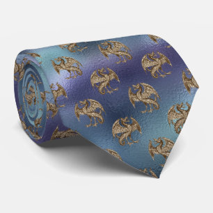 Gold Dragon Pattern on a Blue & Green Background Tie