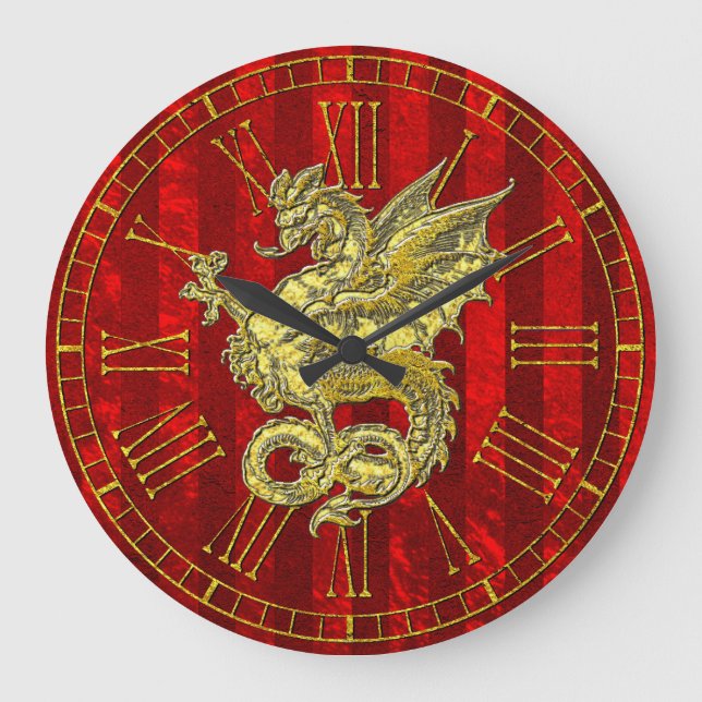 Gold Dragon Red Foil Stripe Large Clock (Front)