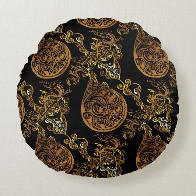 Gold Dragon Round Cushion (Front)