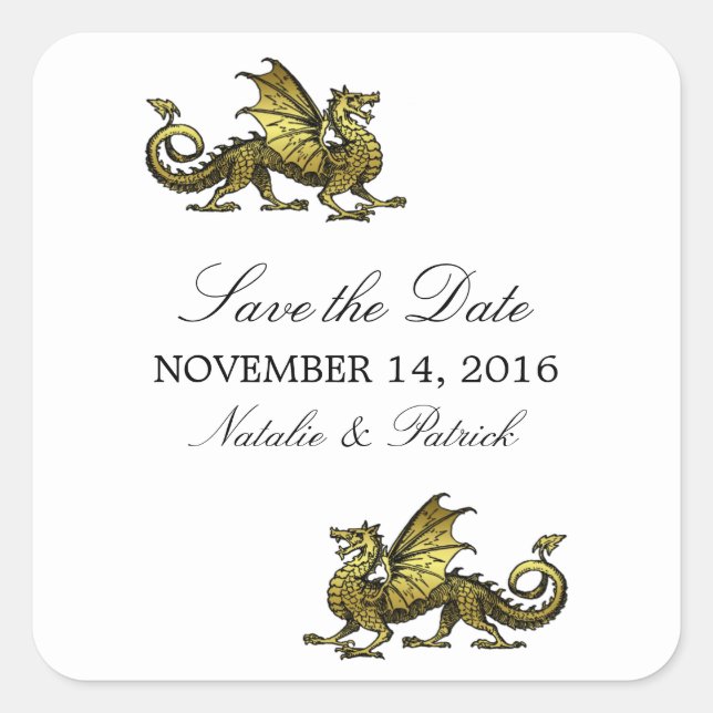 Gold Dragon Save the Date Stickers (Front)