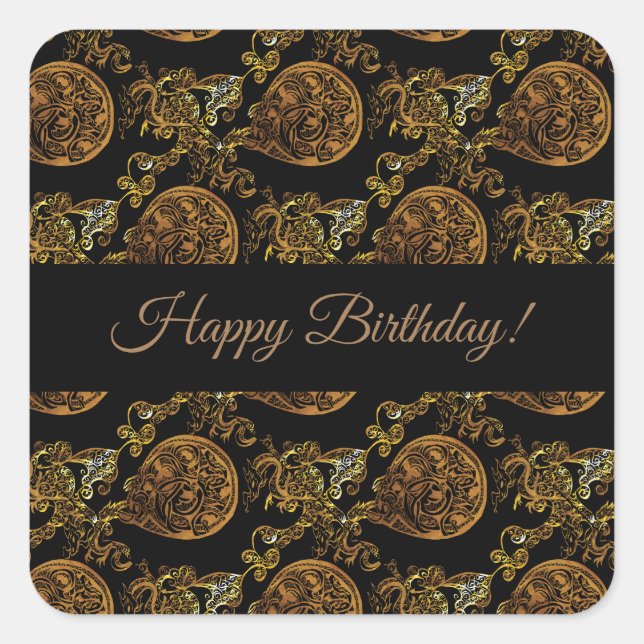 Gold Dragon Square Sticker (Front)