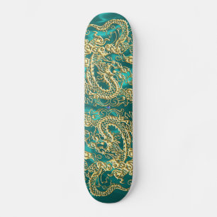 Gold Dragon Turquoise Satin Lush Skateboard