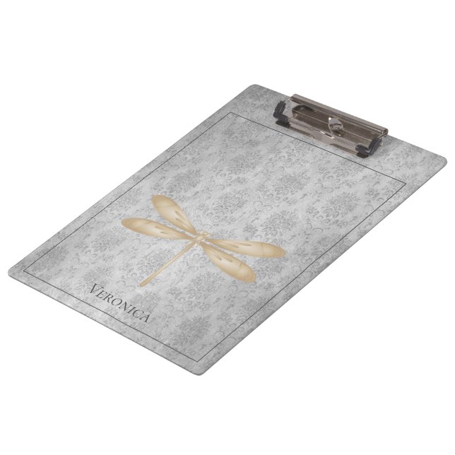 Gold Dragonfly Damask Clipboard (Angled)
